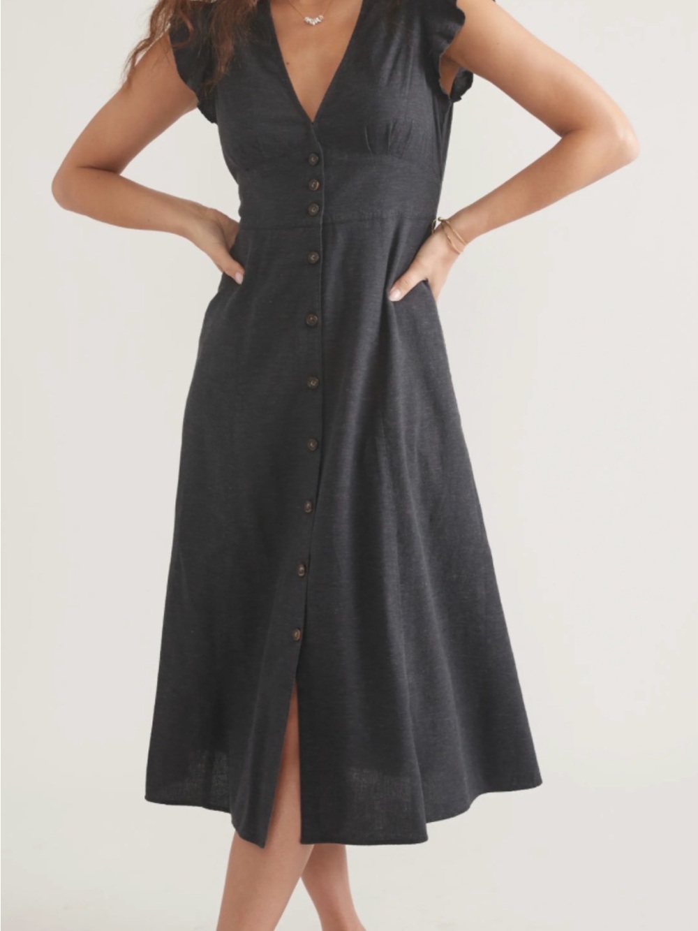 Marine Layer Camila Button Front Midi Dress Black Size L